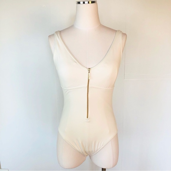 RALPH Lauren white one-piece gold front zip swimsuit 8 - Picture 7 of 12